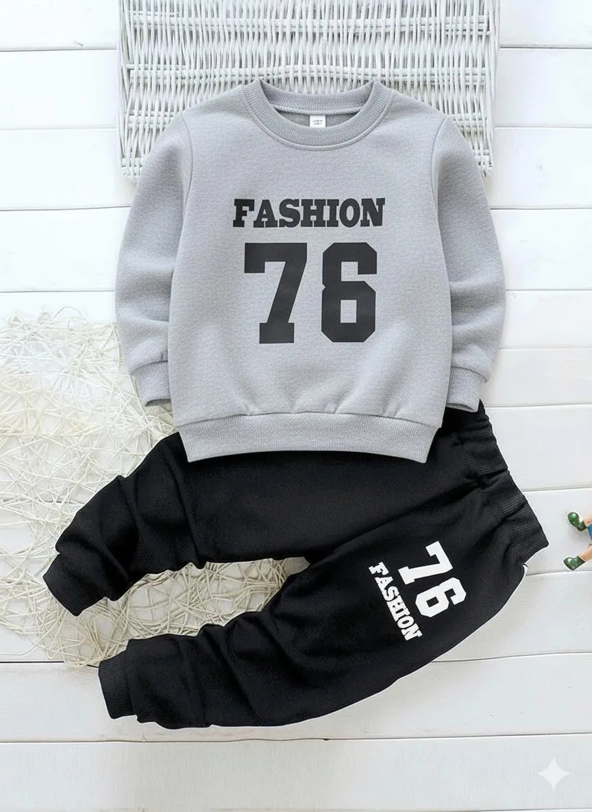 2 Pcs Boy's Fleece Printed Tracksuit