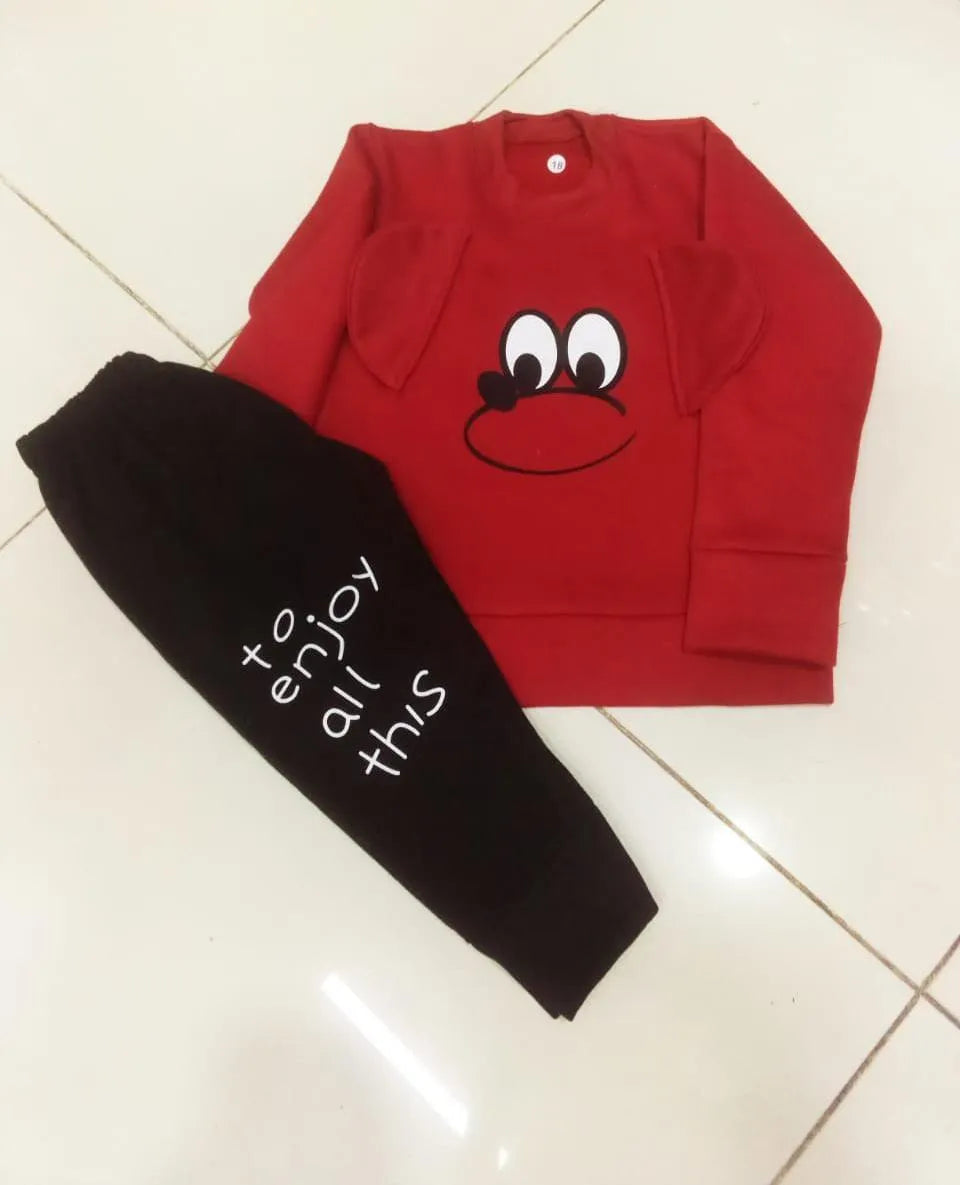 2 Pcs Boy's & Girl's Fleece Printed Track Suit