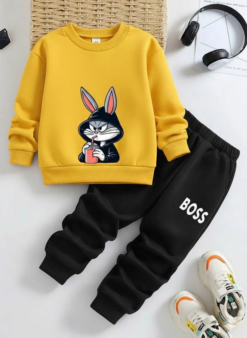 2 Pcs Girl's Fleece Printed Tracksuit