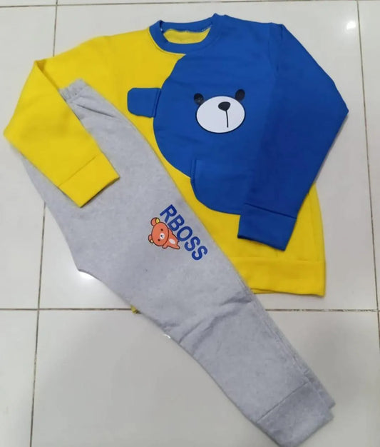 2 Pcs Boy's & Girl's Fleece Printed Track Suit